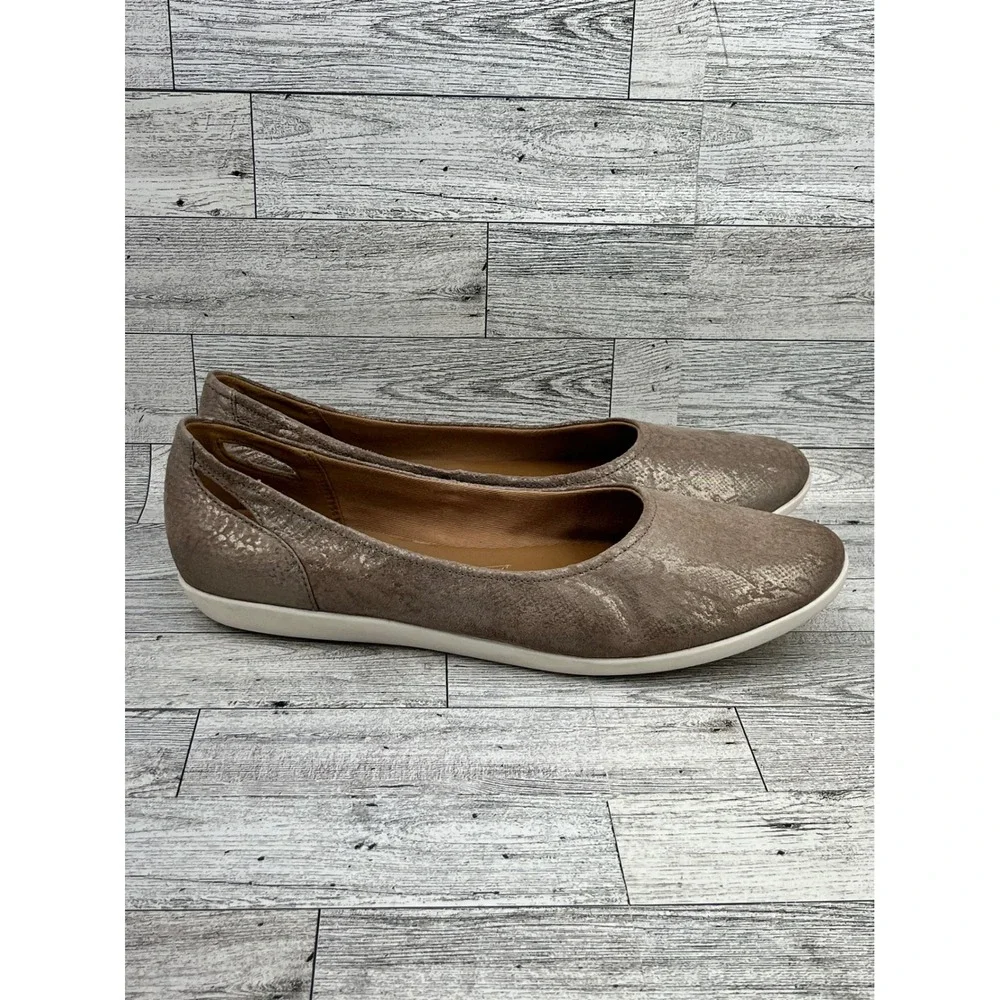 Clarks Collection Soft Cushion Metallic Taupe Textured Ballet Flats Shoes Sz 10M